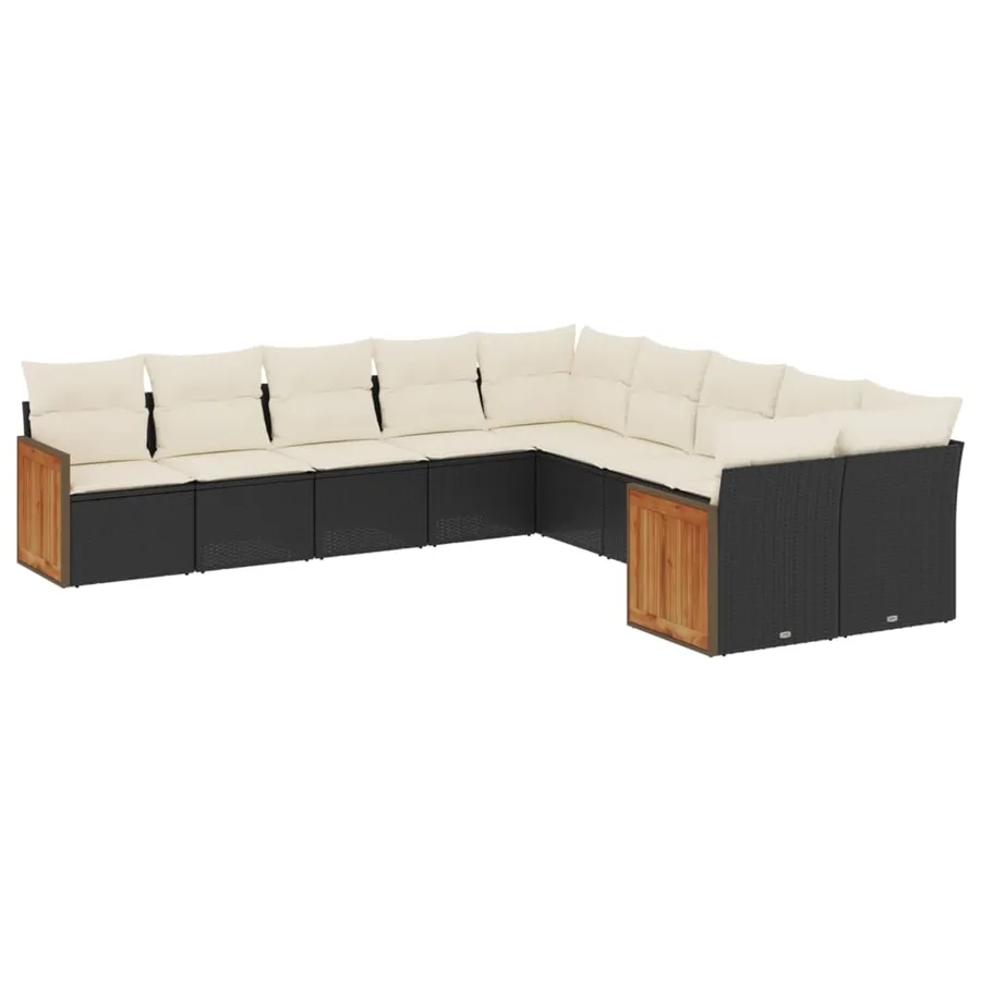 Salon de jardin 10 pcs avec coussins noir résine tressée - 2