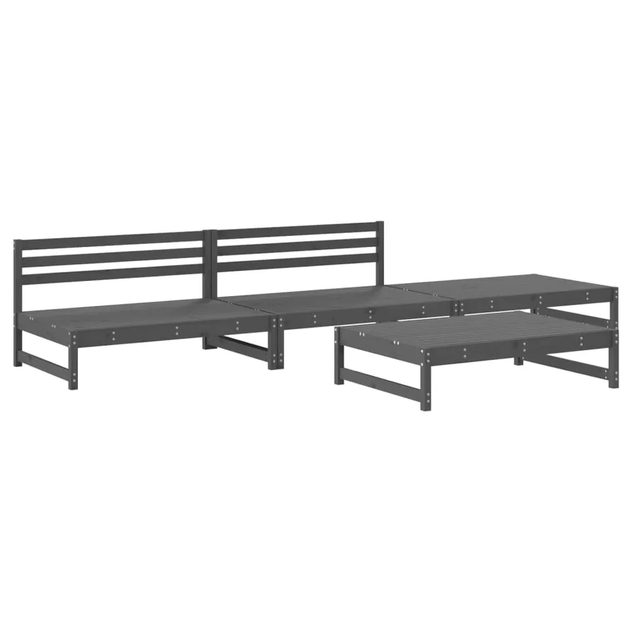 Salon de jardin 4 pcs gris bois massif de pin - 2