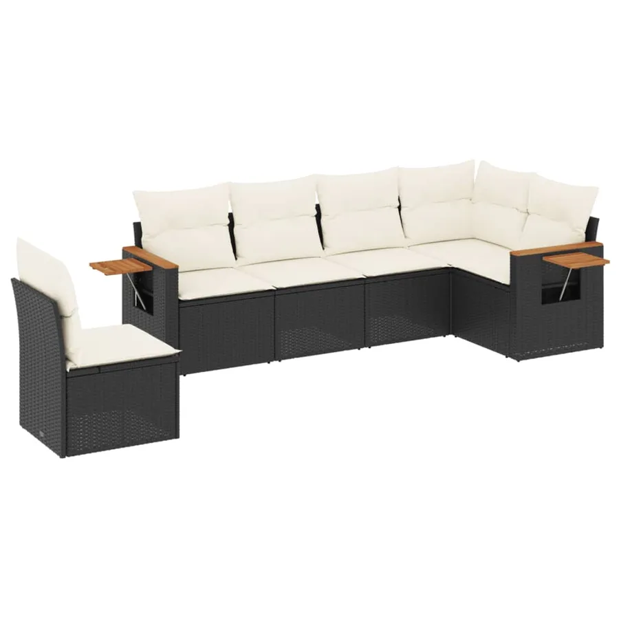 Salon de jardin 6 pcs avec coussins noir résine tressée - 2