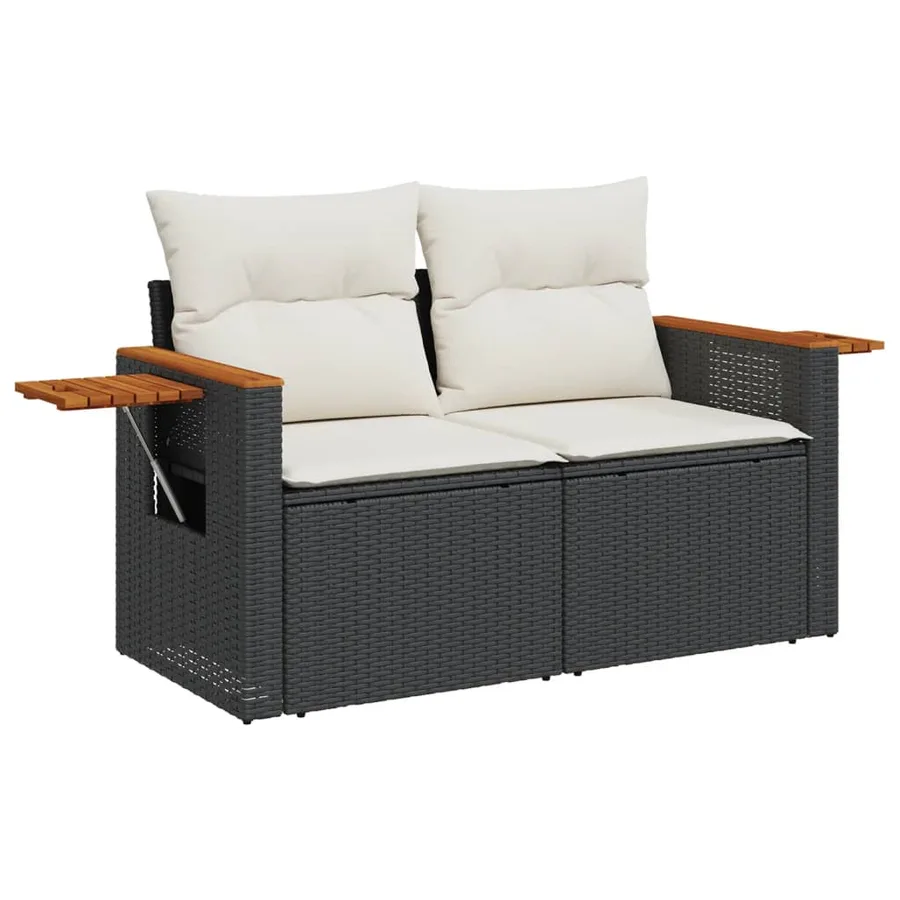Salon de jardin 6 pcs avec coussins noir résine tressée - 3