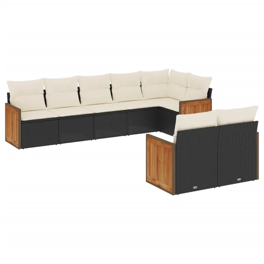 Salon de jardin 8 pcs avec coussins noir résine tressée - 2