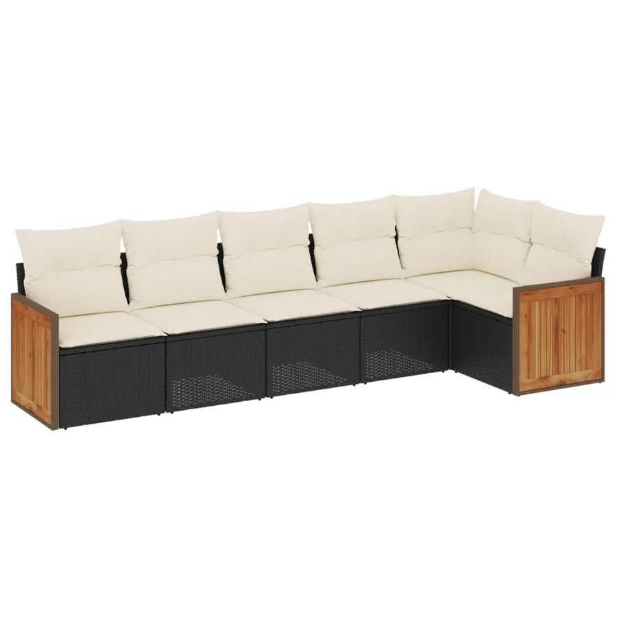 Salon de jardin 6 pcs avec coussins noir résine tressée - 2