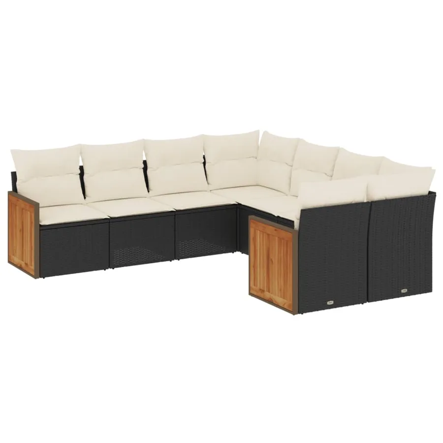 Salon de jardin 8 pcs avec coussins noir résine tressée - 2