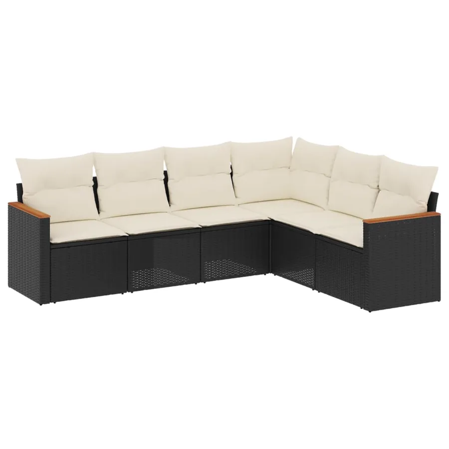 Salon de jardin 6 pcs avec coussins noir résine tressée - 2