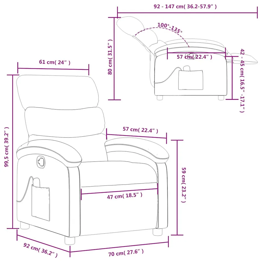 Fauteuil de massage inclinable Crème Tissu - 14
