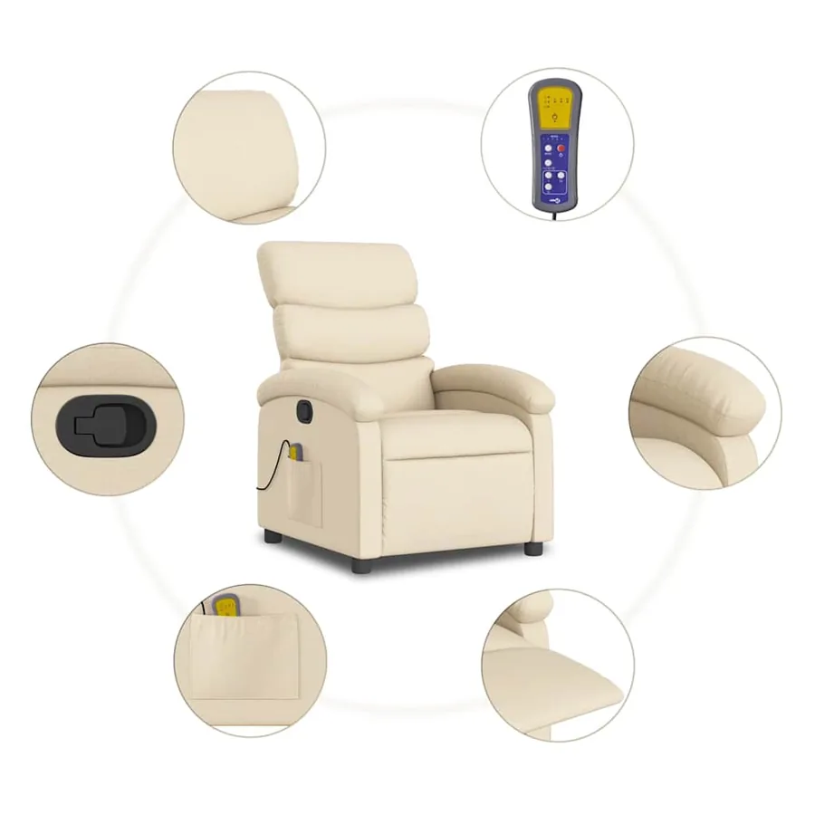 Fauteuil de massage inclinable Crème Tissu - 9