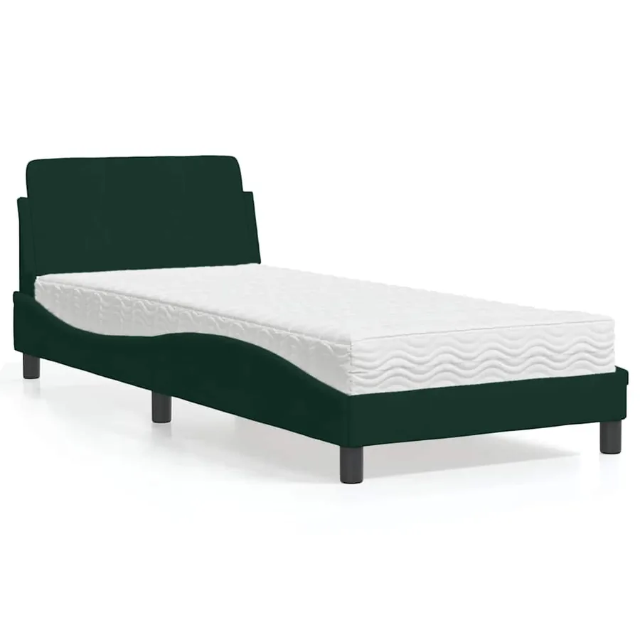 Lit avec matelas Dover vert foncé 90x200 cm velours