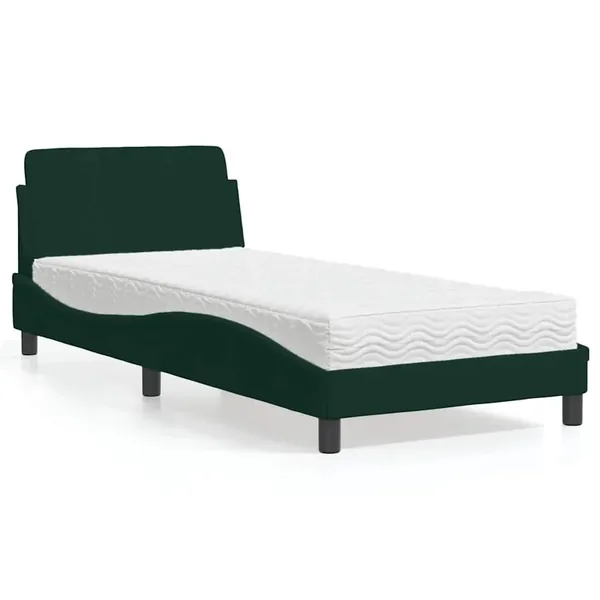 Lit avec matelas Dover vert foncé 90x200 cm velours