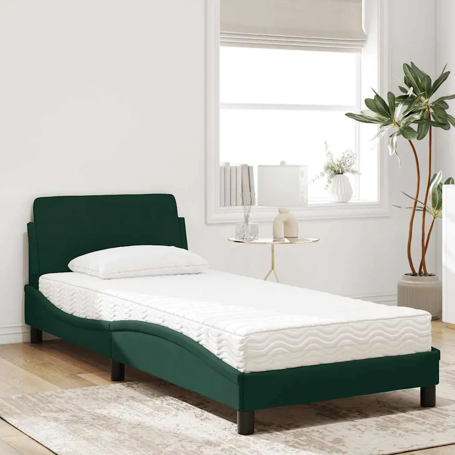 Lit avec matelas Dover vert foncé 90x200 cm velours - 3