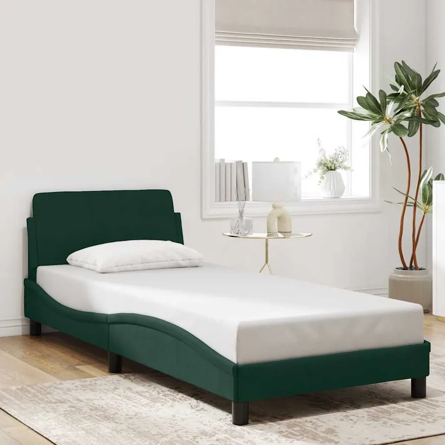 Cadre de lit Dover vert foncé 90x200 cm velours