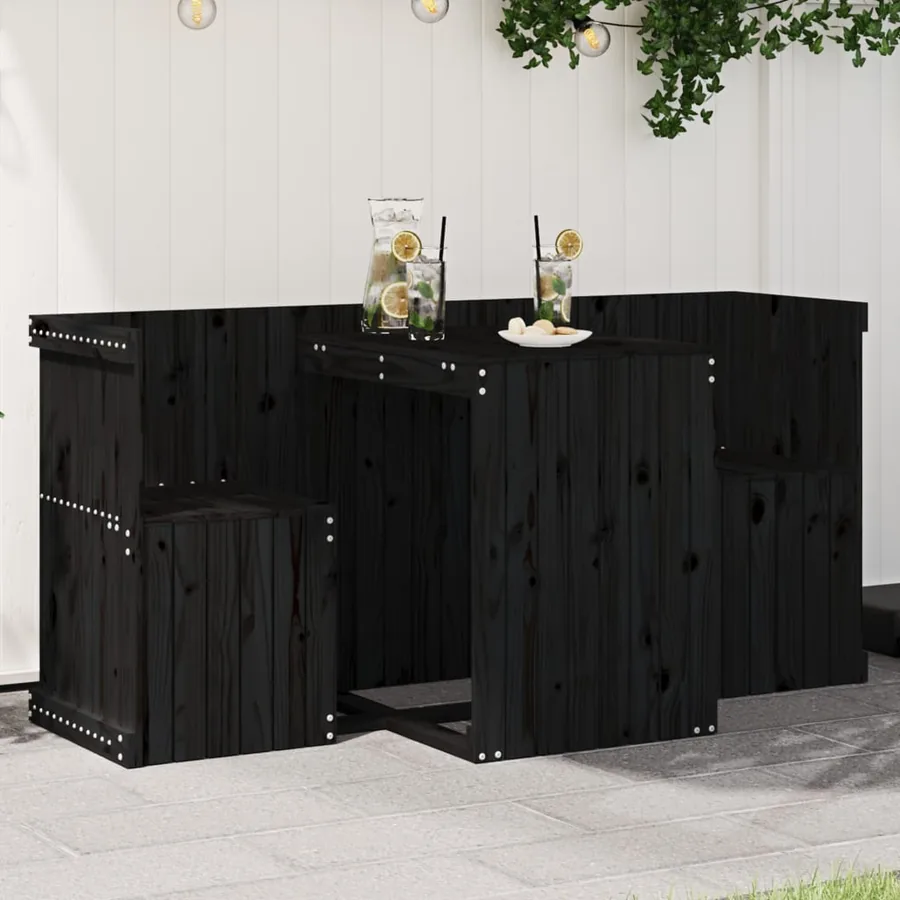 Set de balcon 2 places noir bois de pin massif