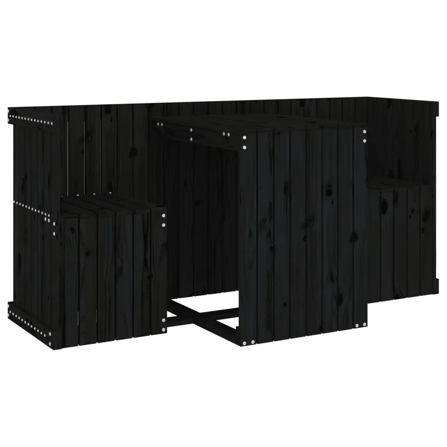 Set de balcon 2 places noir bois de pin massif - 2