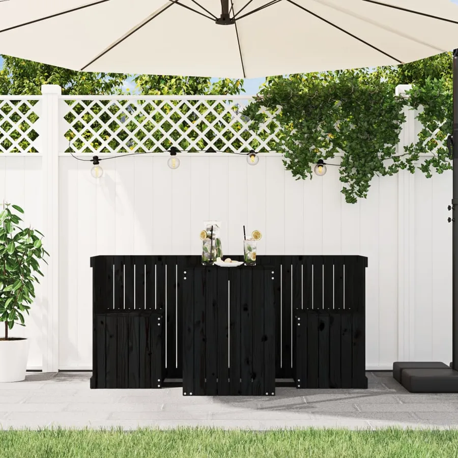 Set de balcon 2 places noir bois de pin massif - 3