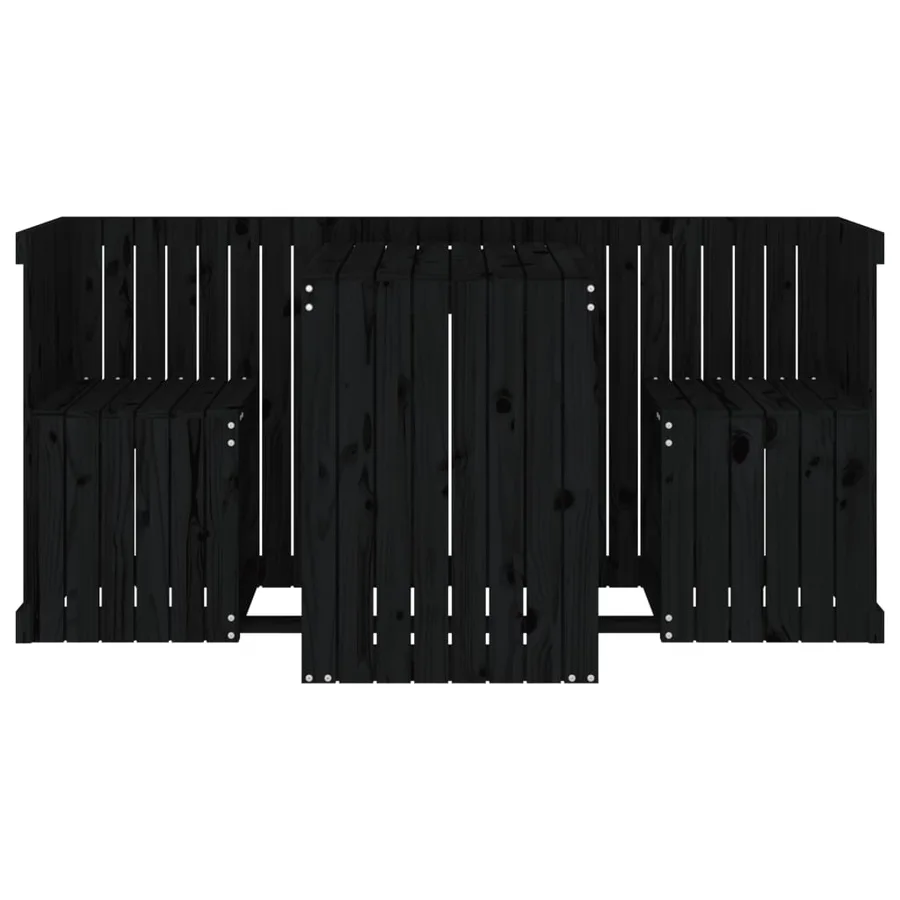 Set de balcon 2 places noir bois de pin massif - 4
