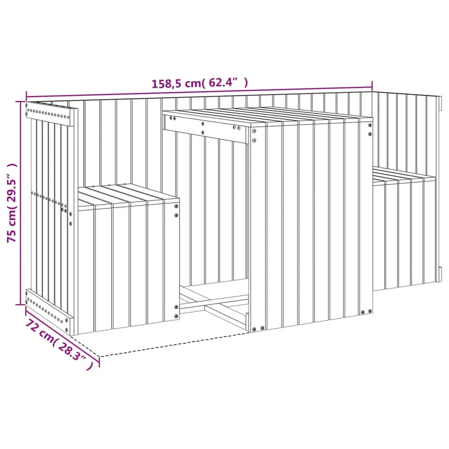 Set de balcon 2 places noir bois de pin massif - 9
