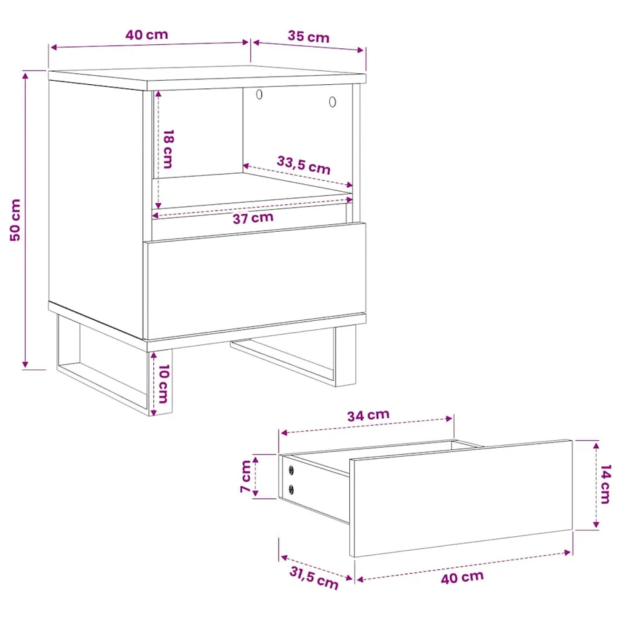 Table de chevet chêne sonoma 40x35x50 cm bois d’ingénierie - 10