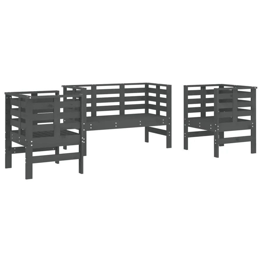 Salon de jardin 3 pcs gris bois massif de pin - 2