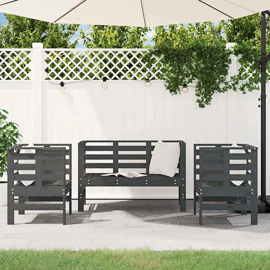Salon de jardin 3 pcs gris bois massif de pin - 3