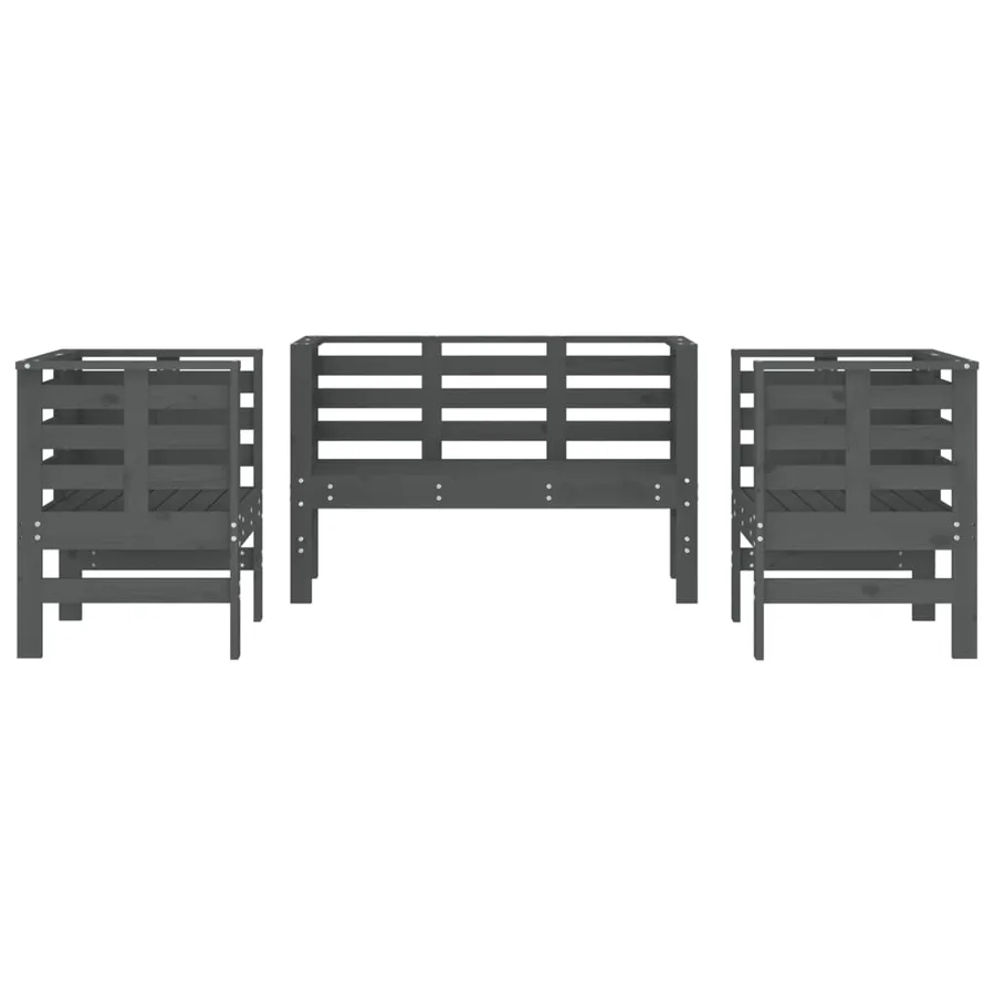 Salon de jardin 3 pcs gris bois massif de pin - 4