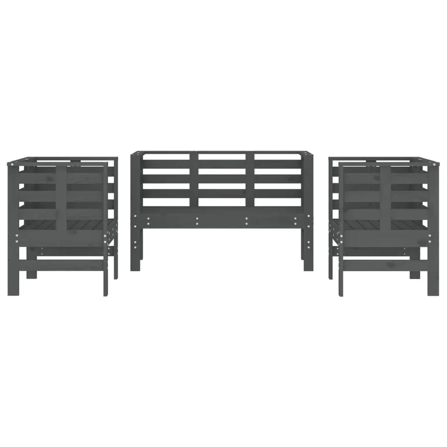 Salon de jardin 3 pcs gris bois massif de pin - 5