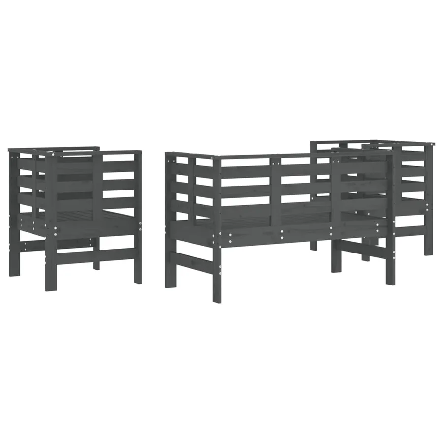 Salon de jardin 3 pcs gris bois massif de pin - 6