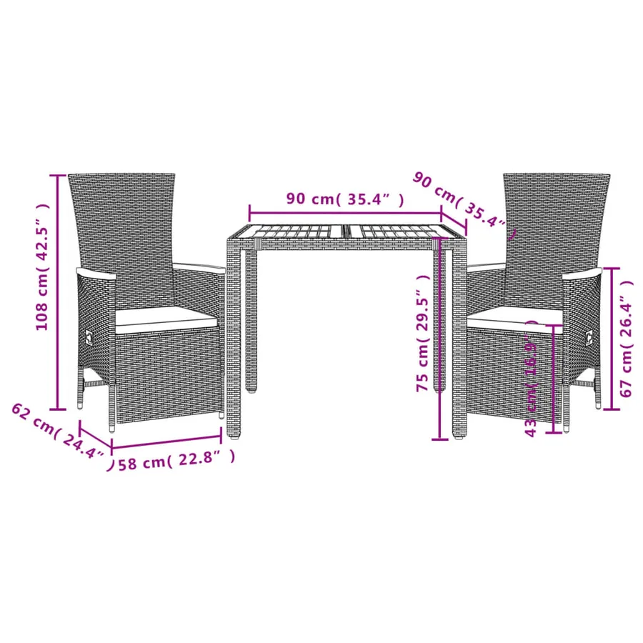 Ensemble à manger de jardin avec coussins 3 pcs Noir - 5