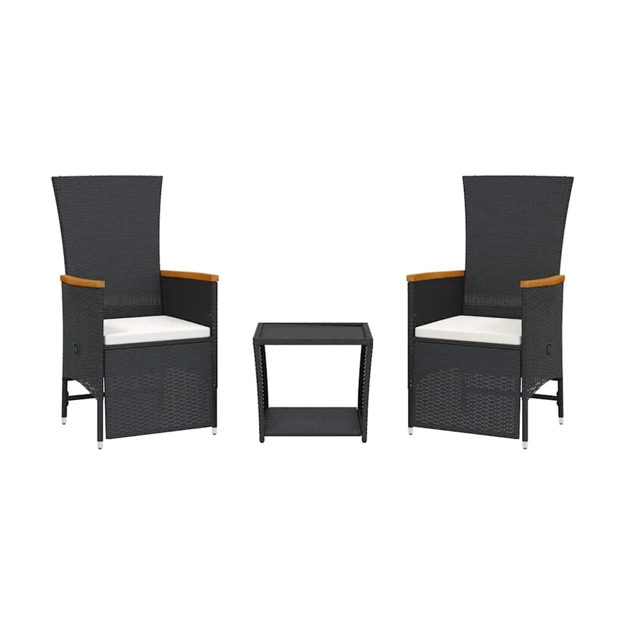 Ensemble à manger de jardin avec coussins 3 pcs Noir - 2