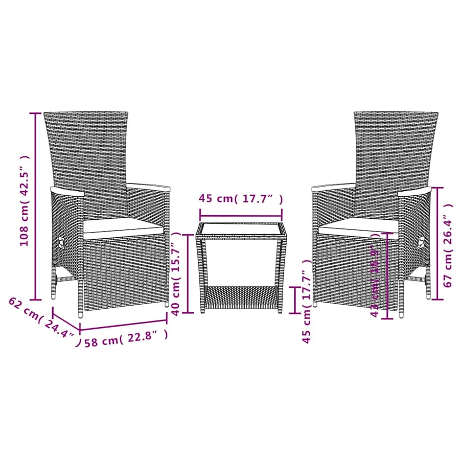 Ensemble à manger de jardin avec coussins 3 pcs Noir - 5