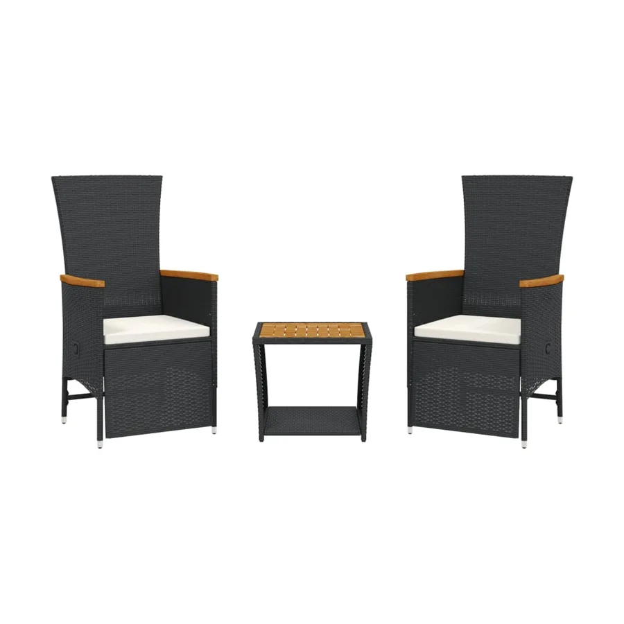 Ensemble à manger de jardin avec coussins 3 pcs Noir - 2