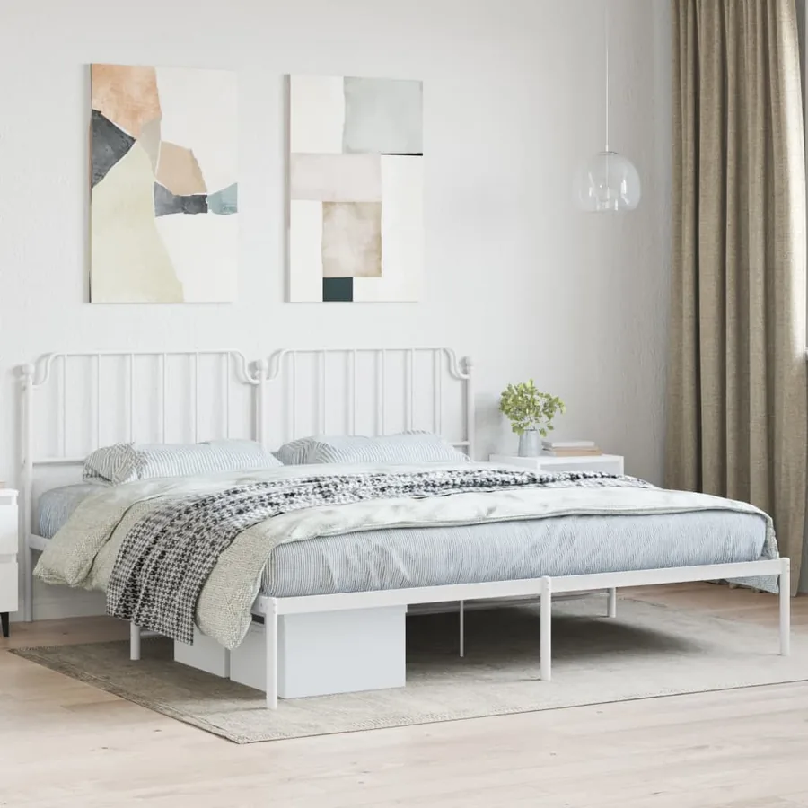 Cadre de lit métal sans matelas et tête de lit blanc 200x200 cm