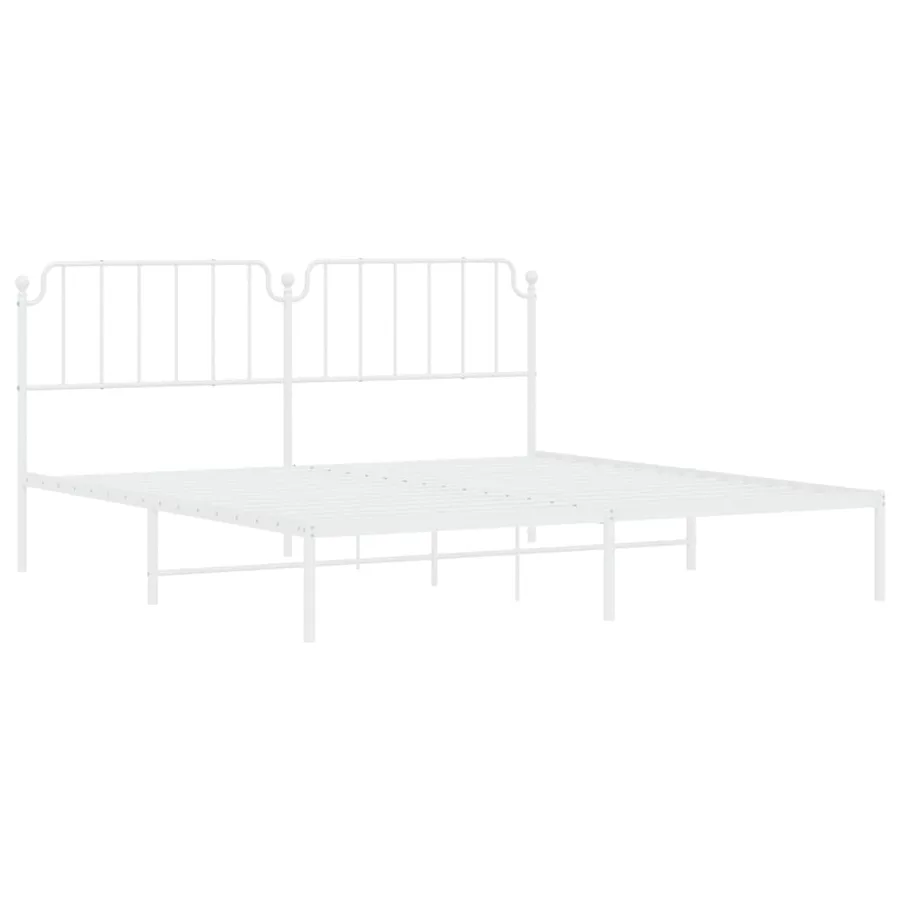 Cadre de lit métal sans matelas et tête de lit blanc 200x200 cm - 4