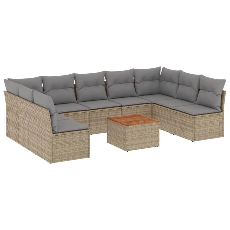 Salon de jardin avec coussins 10 pcs beige résine tressée - 2