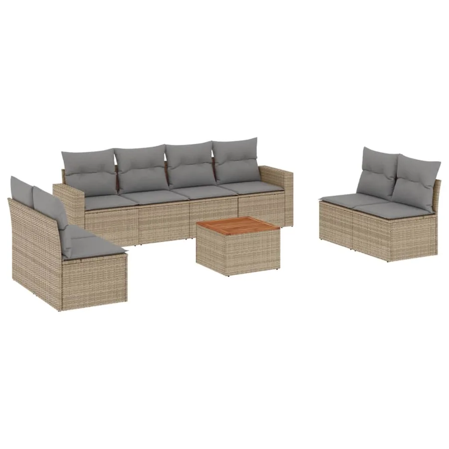 Salon de jardin avec coussins 9 pcs beige résine tressée - 2