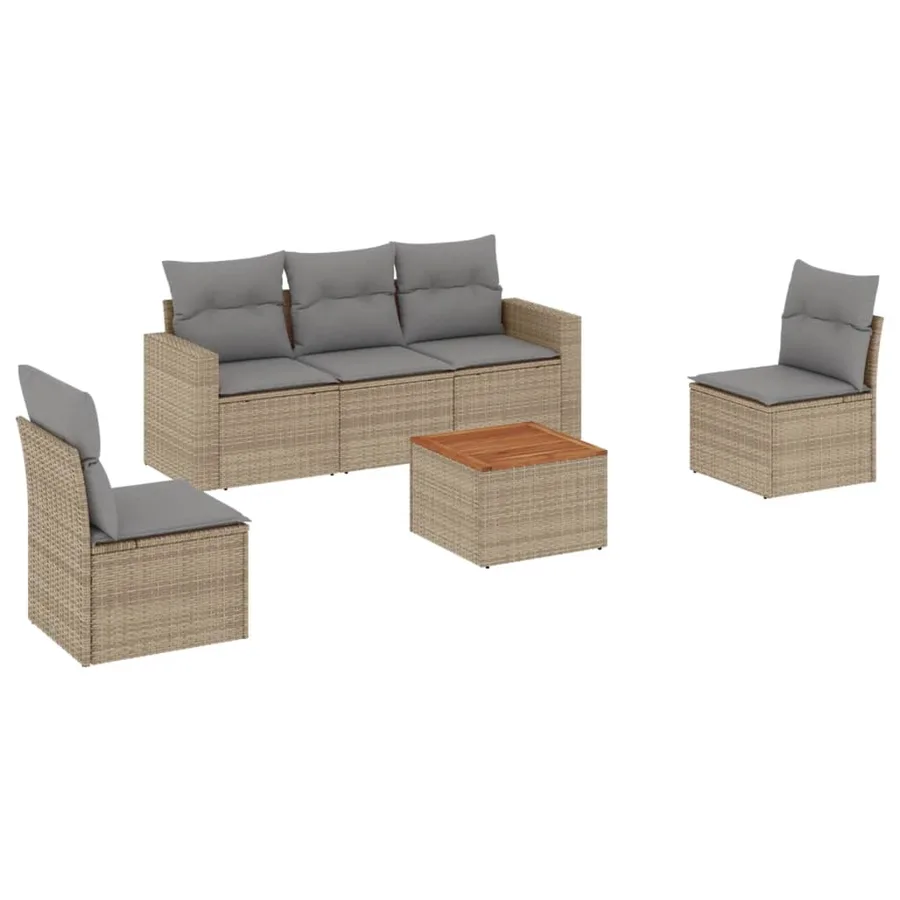 Salon de jardin avec coussins 6 pcs beige résine tressée - 2