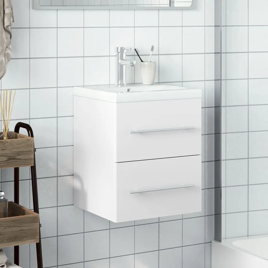 Armoire lavabo de salle de bain avec bassin intégré blanc - 3