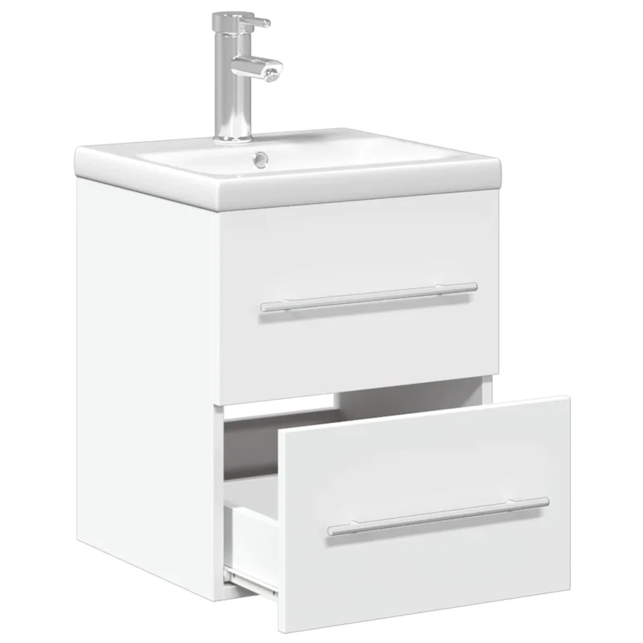 Armoire lavabo de salle de bain avec bassin intégré blanc - 5