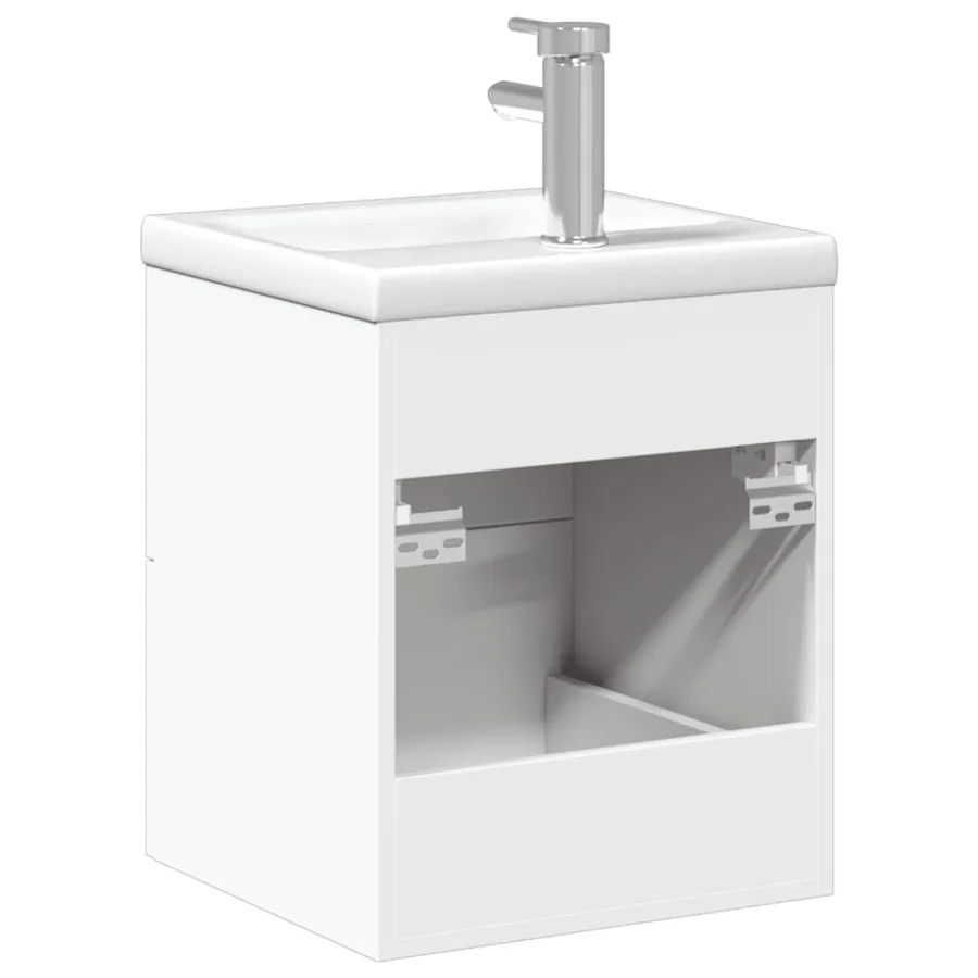 Armoire lavabo de salle de bain avec bassin intégré blanc - 7