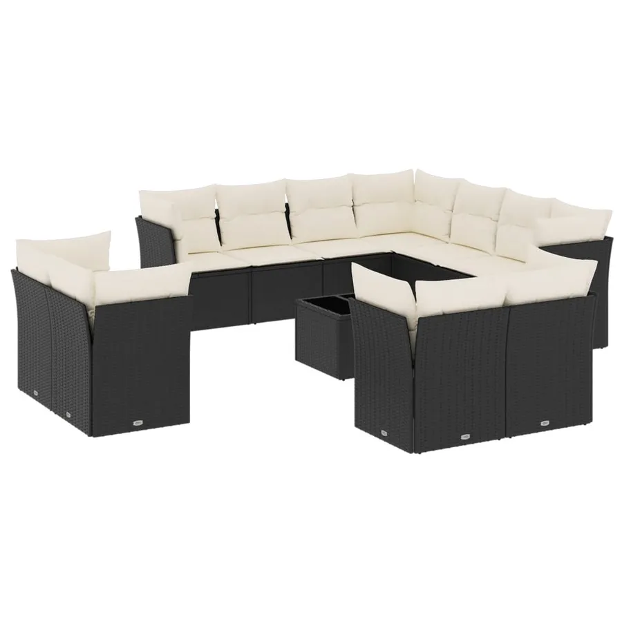 Salon de jardin 12 pcs avec coussins noir résine tressée - 2