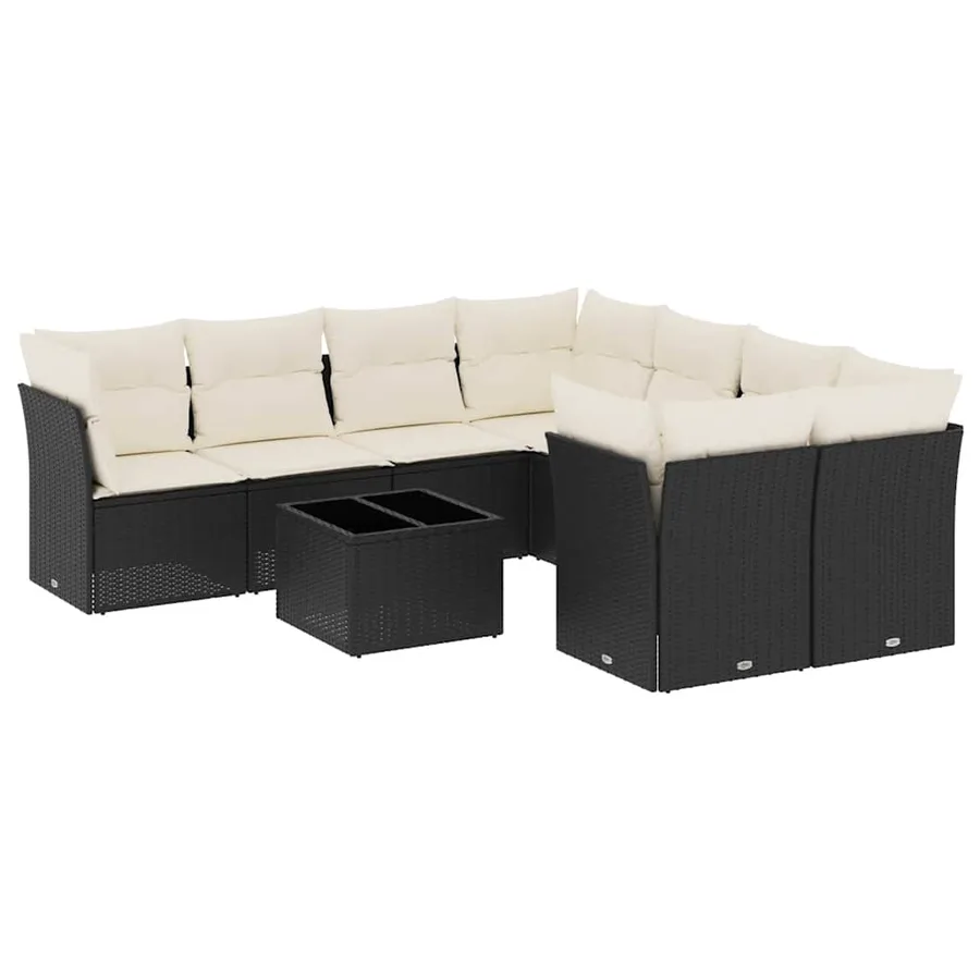Salon de jardin 9 pcs avec coussins noir résine tressée - 2