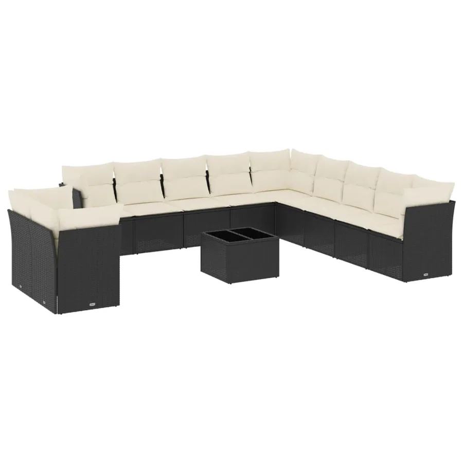 Salon de jardin 12 pcs avec coussins noir résine tressée - 2
