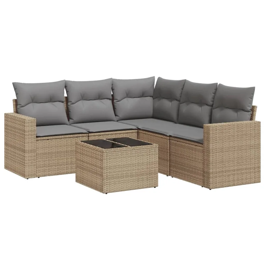Salon de jardin avec coussins 6 pcs beige résine tressée - 2