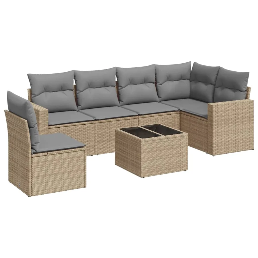 Salon de jardin avec coussins 7 pcs beige résine tressée - 2