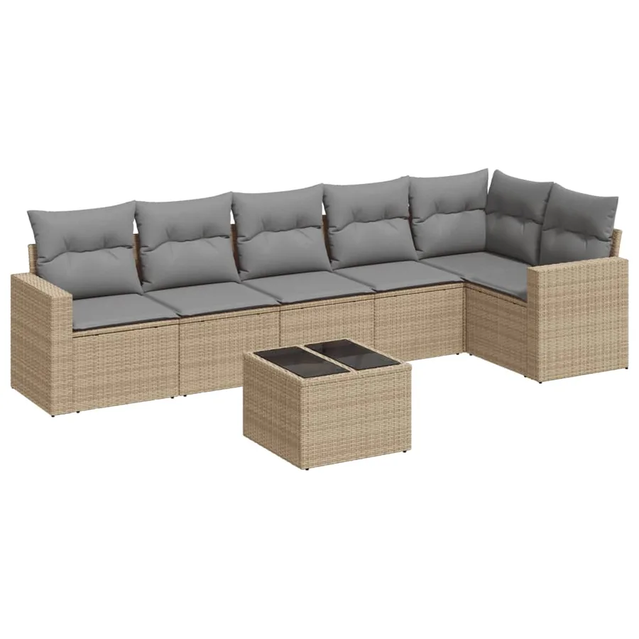 Salon de jardin avec coussins 7 pcs beige résine tressée - 2