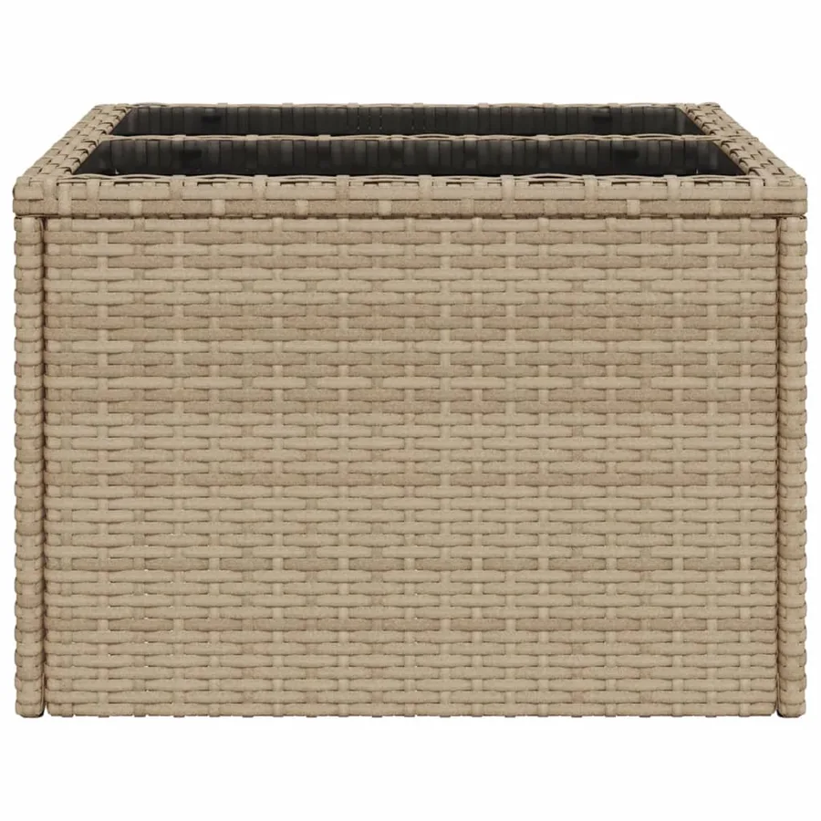 Table de jardin dessus en verre beige 55x55x37cm résine tressée - 5