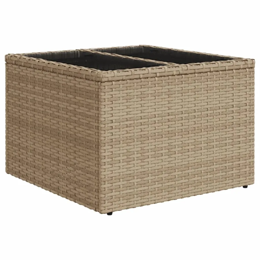 Table de jardin dessus en verre beige 55x55x37cm résine tressée - 6