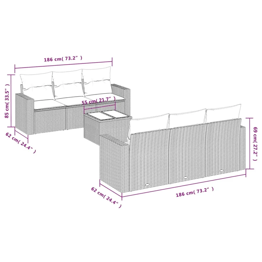 Salon de jardin avec coussins 7 pcs beige résine tressée - 3