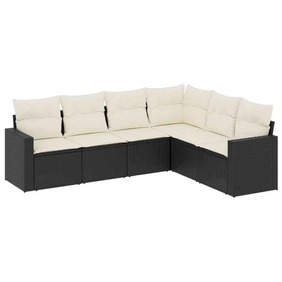 Salon de jardin 6 pcs avec coussins noir résine tressée - 2