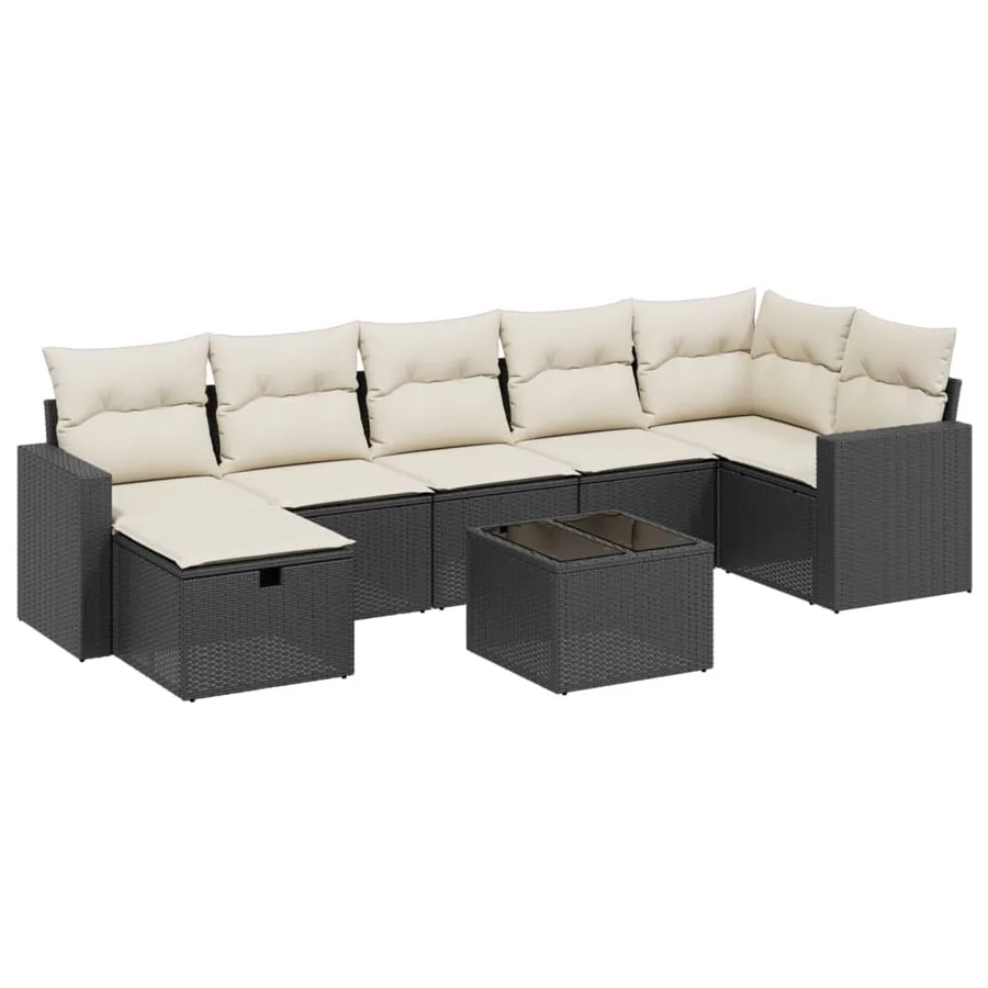 Salon de jardin 8 pcs avec coussins noir résine tressée - 2