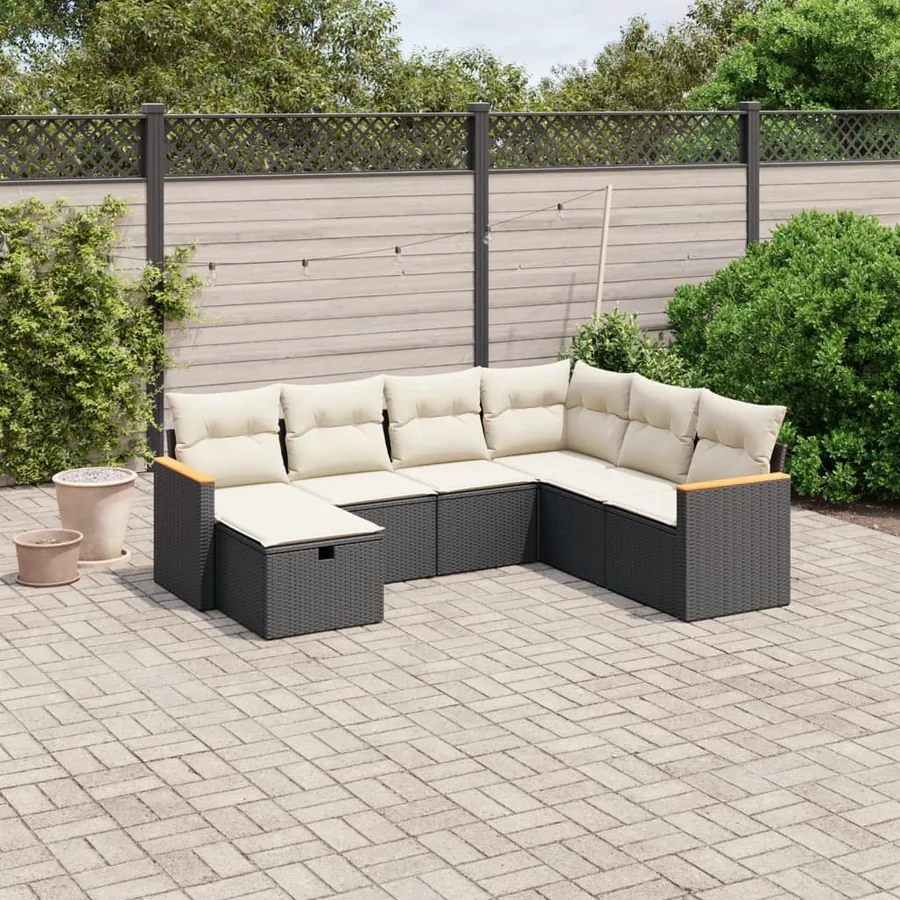Salon de jardin 7 pcs avec coussins noir résine tressée 62 x 62 x 69 cm - 55,0 kg