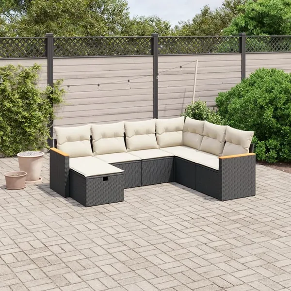 Salon de jardin 7 pcs avec coussins noir résine tressée 62 x 62 x 69 cm - 55,0 kg